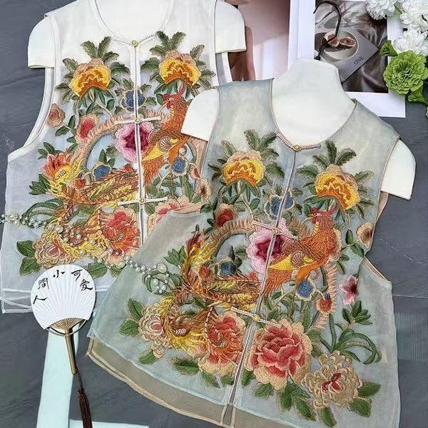 2025 summer new buckle sleeveless embroidered vest vest vest vest top versatile thin