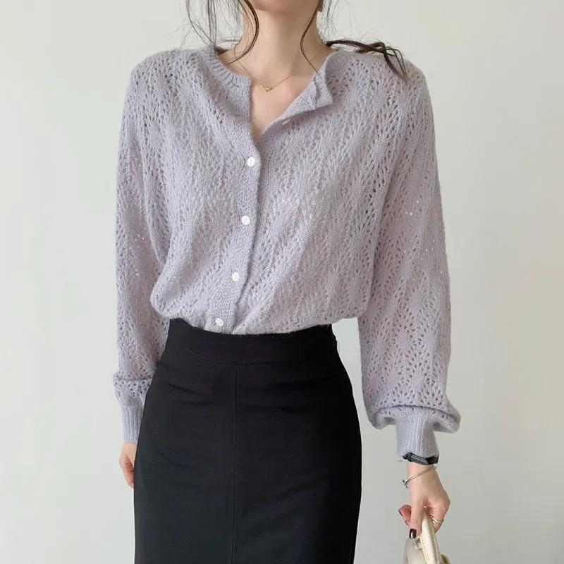 Women Spring Autumn Sweater Cardigan Knitted Sunscreen Shawl Thin Coat Long Sleeved Sweater Sweaters Girl Summer Basic Tops