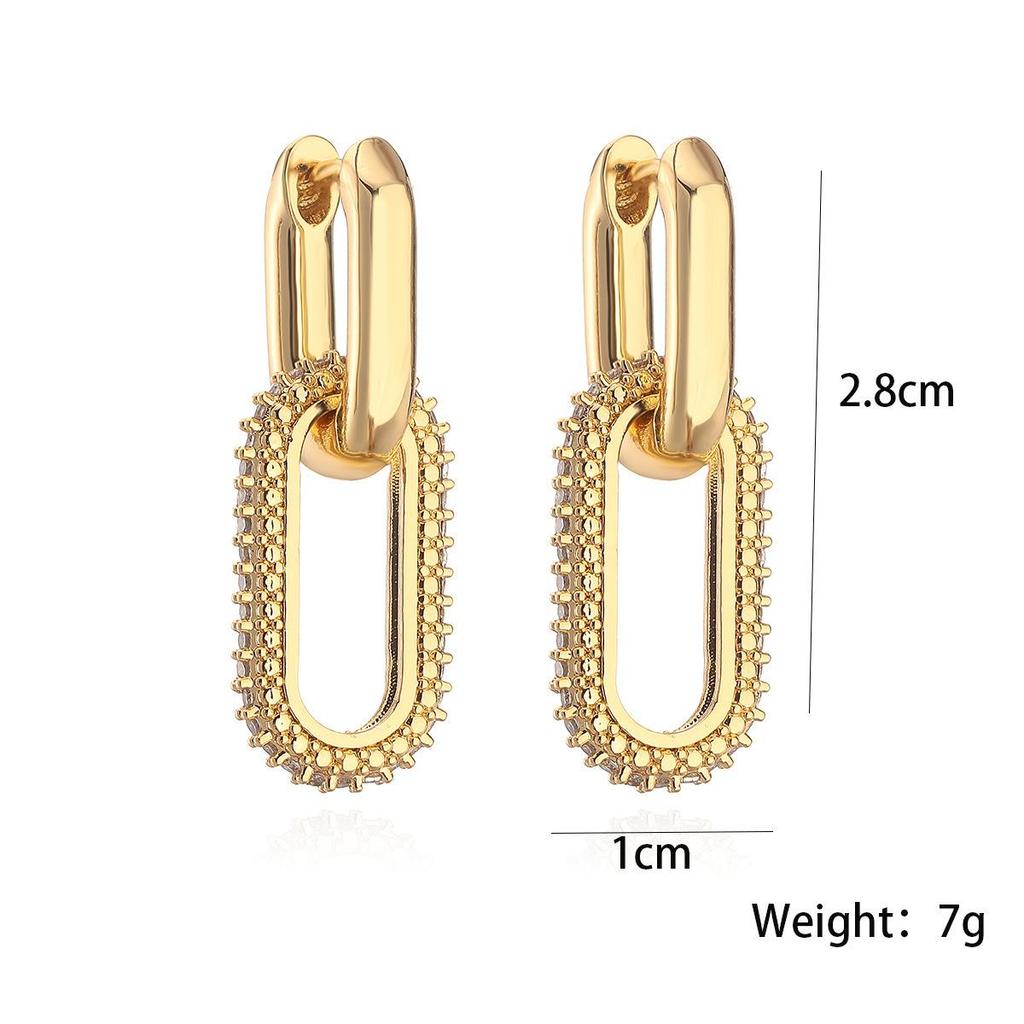 Trendy Double Hoop Oval Ear Cuff with Full Crystals Unique Fashion Earrings for Women