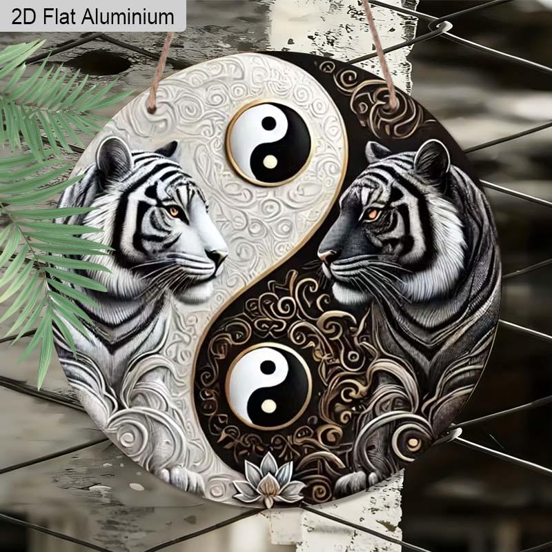 

2D Flat 1pc Yin Yang Tigers Aluminum Decoration Plaque, Two Tigers Pattern Sign, Zen Space Decor, Yoga Studio Decor, Spiritual Room Decor and Home 7.87×7.87inch