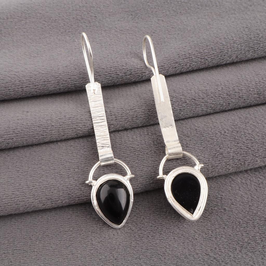 Black Tourmaline Gemstone 925 Sterling Silver Jewelry Handmade Earrings 2.3" EE-166-31
