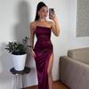 Satin Waist-Cinching Strapless High Slit Dress for Women - Summer 2025 Collection