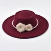 French Style Fedora Hat for Women 9.5CM Wide Brim Wool Bowler Elegant Fashion Formal Wedding Decorate Church Cap