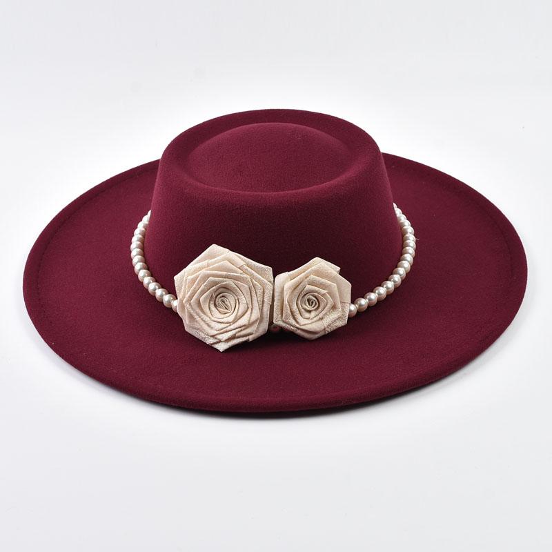 French Style Fedora Hat for Women 9.5CM Wide Brim Wool Bowler Elegant Fashion Formal Wedding Decorate Church Cap