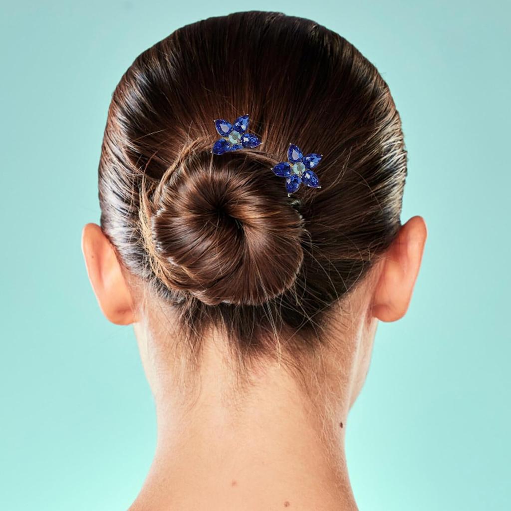 4pcs Rhinestone Flower Hair Pin Wedding U Shaped Hair Pins Hair Pieces Bride Hair Clips Hair Decorations-Blue