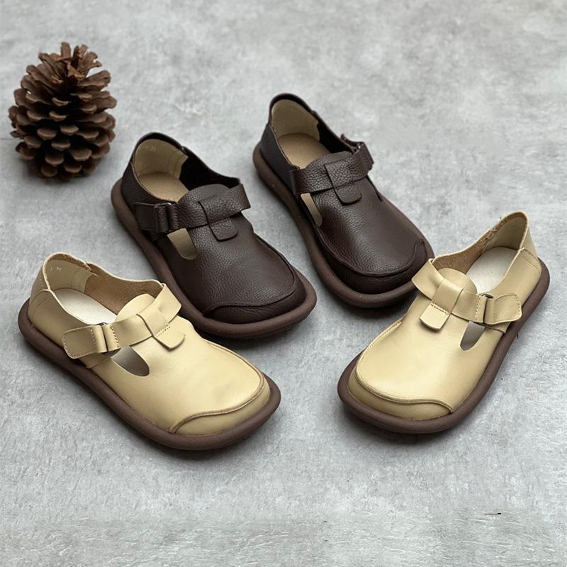 Женские летние винтажные повседневные туфли ручной работы из кожи с круглым носком — фото 5