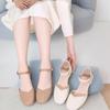 women fashion sweet beige buckle strap high quality office pumps lady casual brown spring summer heel shoes ab643