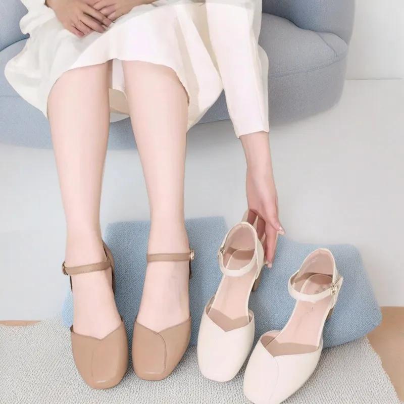 women fashion sweet beige buckle strap high quality office pumps lady casual brown spring summer heel shoes ab643