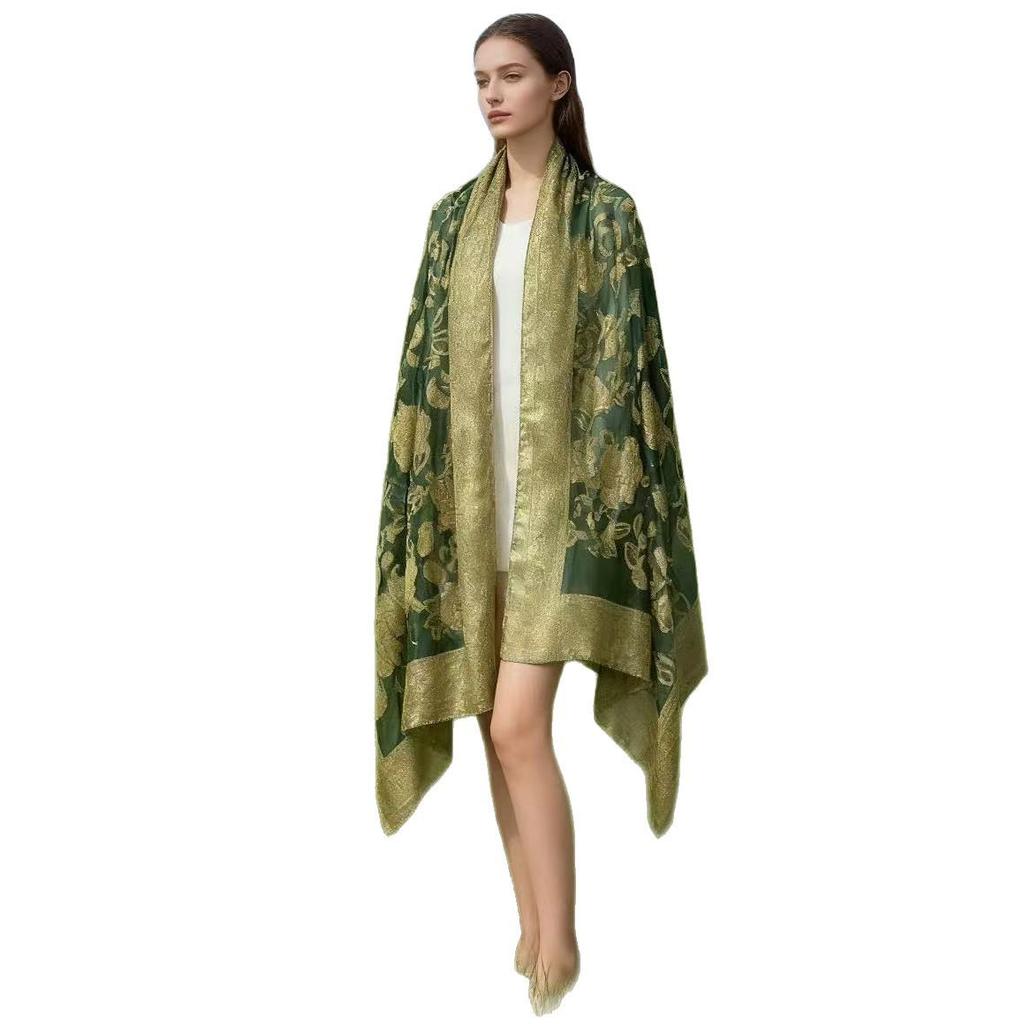 High-End Ethnischer Cut-Out Retro Floral Organza Jacquard Schal