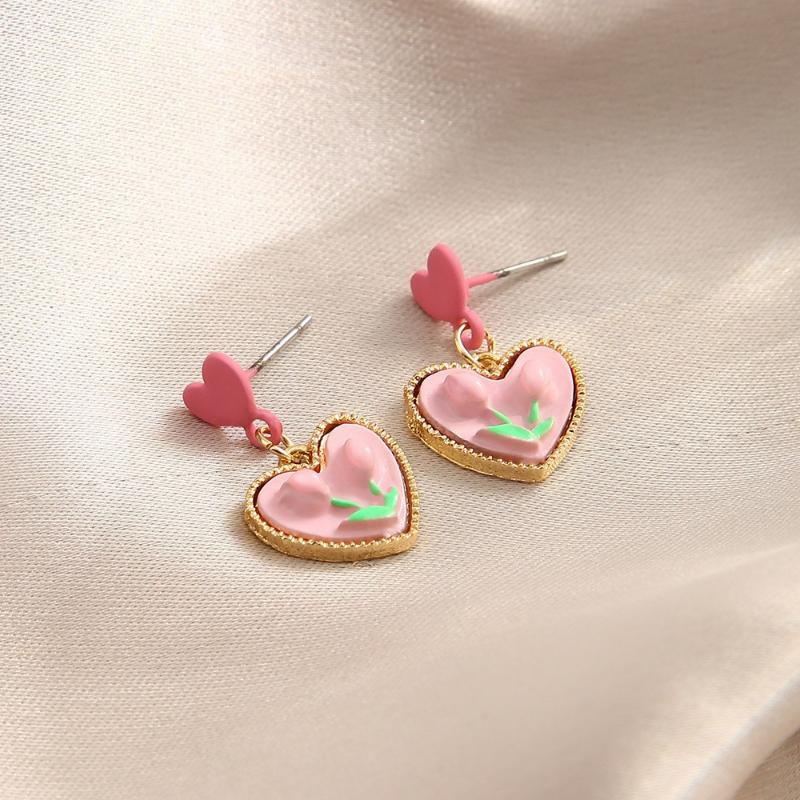 

Милые розовые серьги-тюльпаны, новые винтажные серьги-подвески в форме сердца и любви для женщин и девочек, модные ювелирные украшения, вечерние серьги-кольца розовый