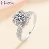XDY 925 Sterling Silver Moissanite Flower Ring with Fountain Micro-Pave Diamonds, Available In 1 or 2 Carat