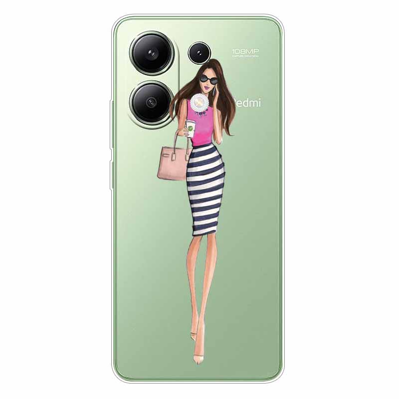 For Xiaomi Redmi Note 13 4G Case TPU Clear Soft Cute Girl Paint Cover For Redmi Note 13 4G Case Note13 Transparent Silicone