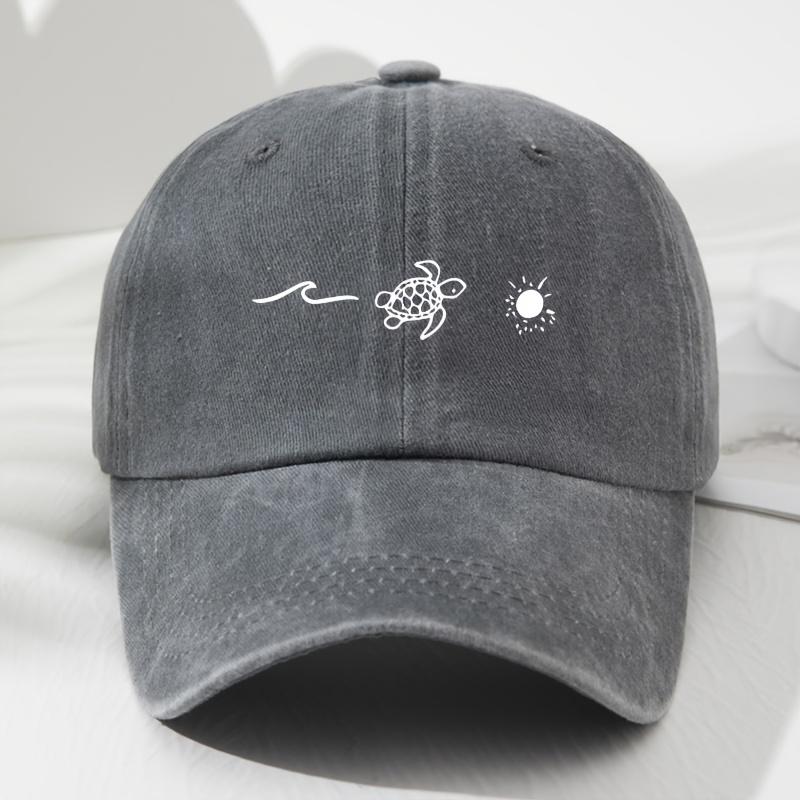Baseballkappe mit Wellenschildkröten-Sonnenaufdruck, Retro-Stil für Damen und Herren, modischer Sonnenschutz für draußen und verstellbarer Sonnenschutz