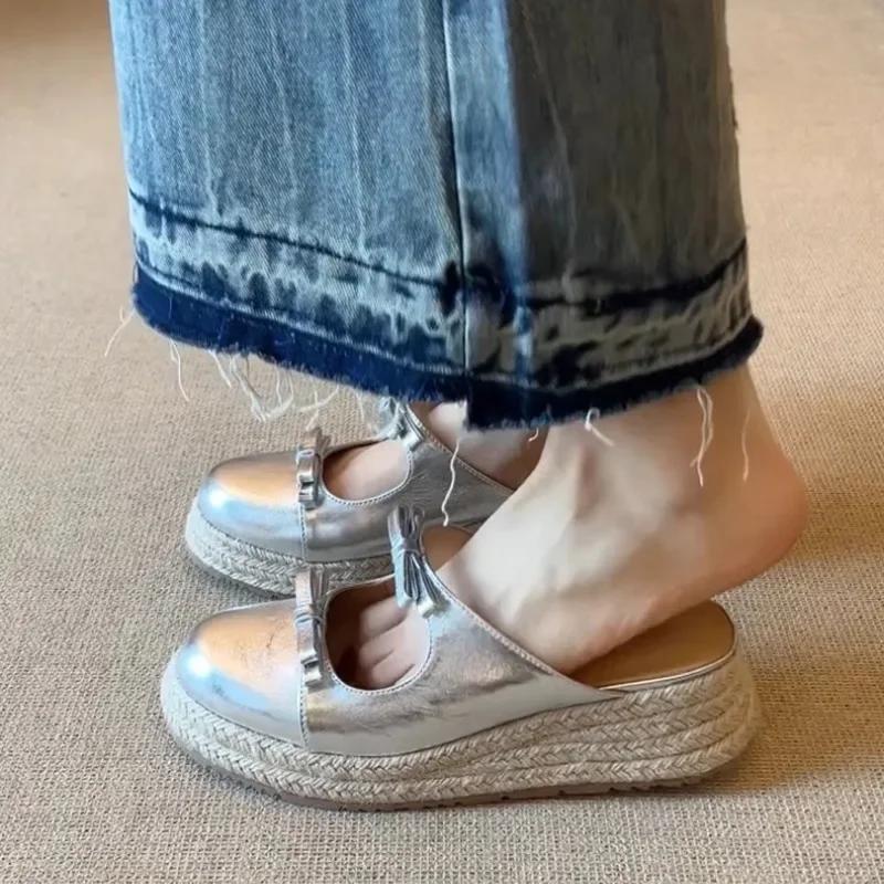 Fashion Ladies Shoes 2025 Summer Fashion Closed Toe Women's Slippers Outdoor Casual Butterfly-knot Comfortable Platform Wedge Sandals