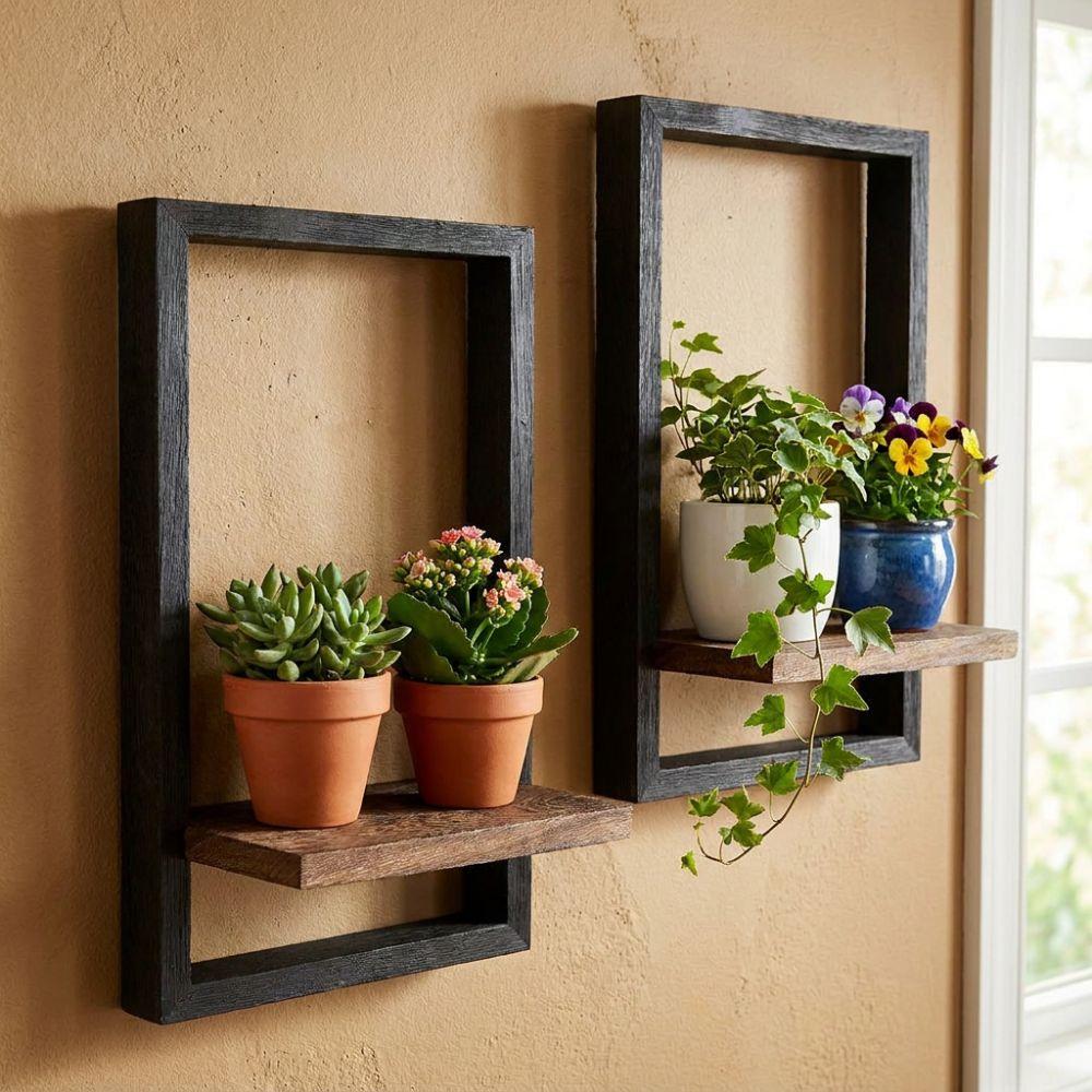 Vintage Wall Plant Shelf Strong Load-bearing Floating Shelves Creative Plant Display Rack Bedroom