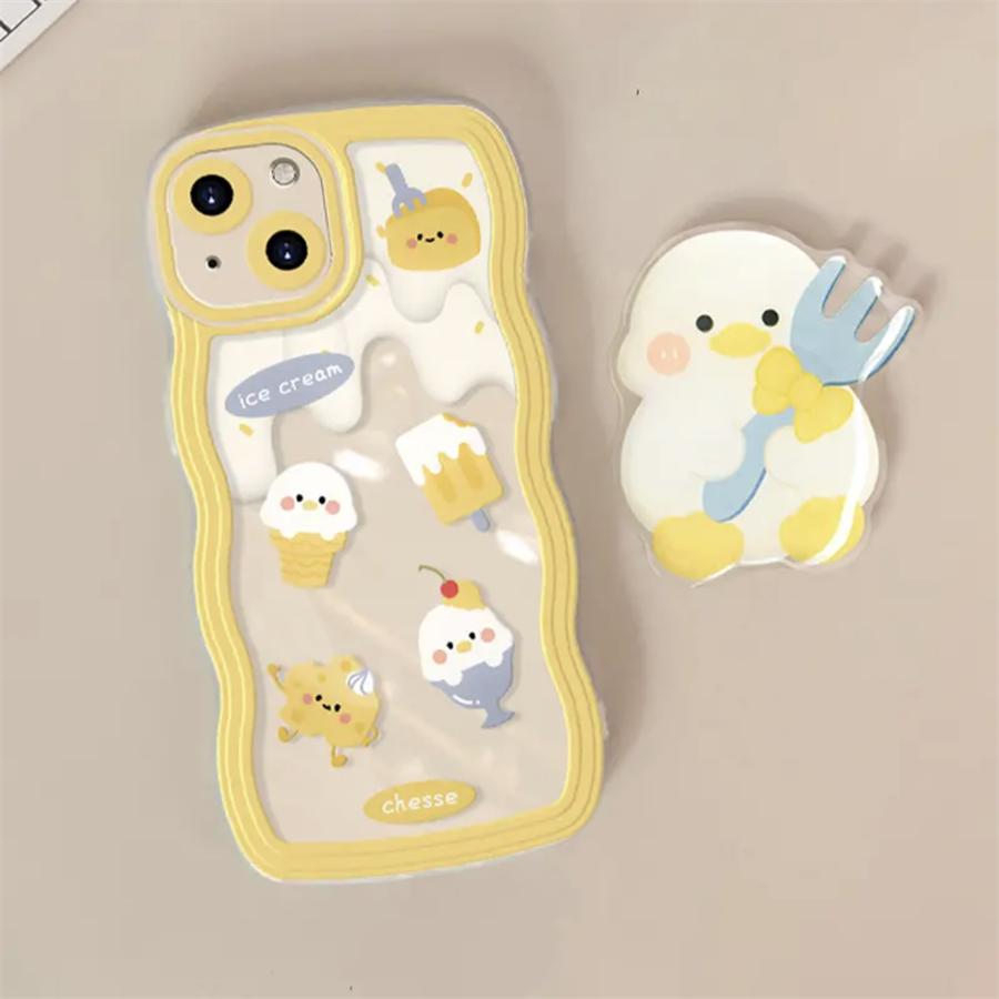 Cute Cheese Duck Stand Suitable for Apple 15 Promax Phone Case iPhone 14131211XR Women's 78Plus