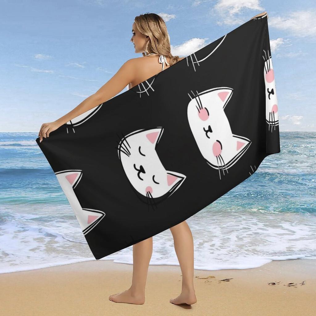 Cute Cat Faces Designed Large Towel Beach Towel Sport Towel, Super Absorbent, Quick-Dry, Sport Towel Bath Towel, Fashionable