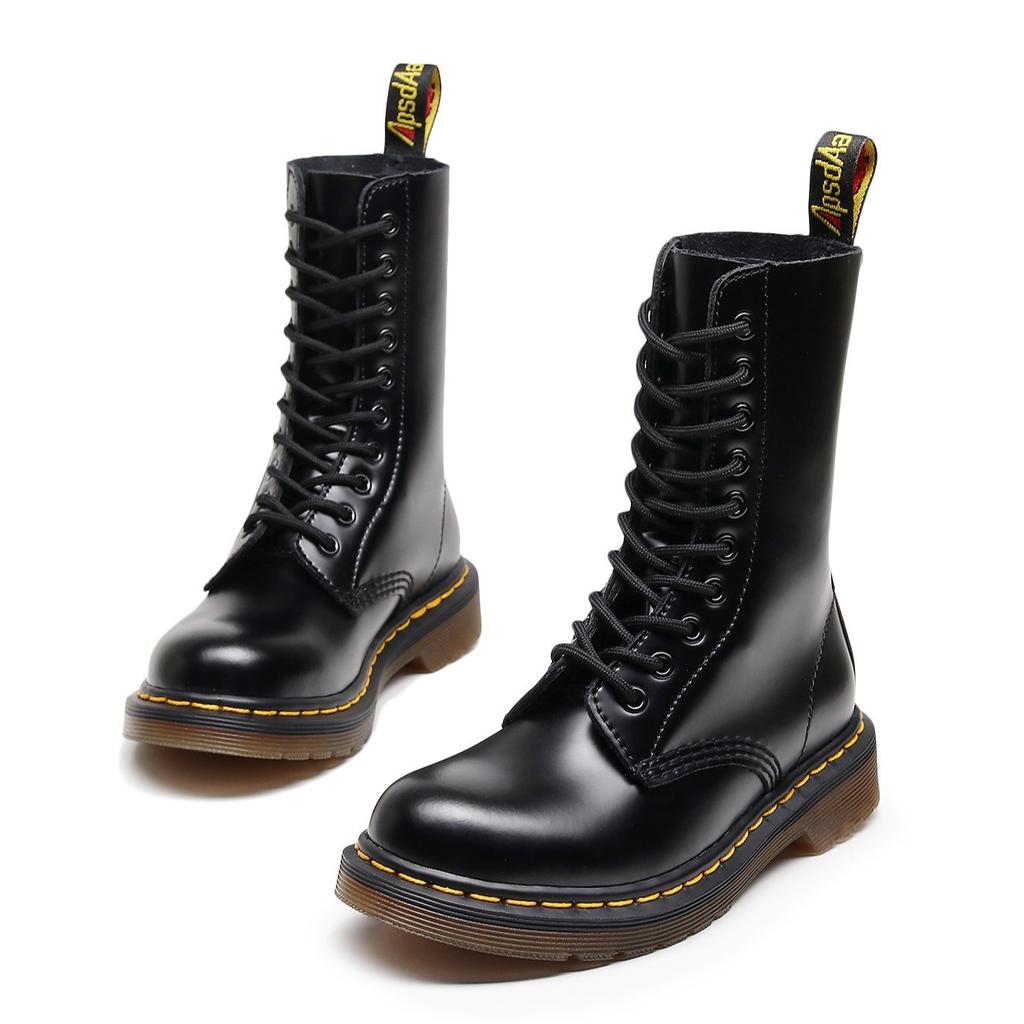 High-top leather long boots hole British style handmade hard leather cowhide short boots tooling shoes women