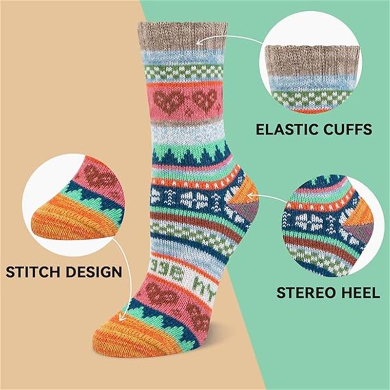 5 Pairs Winter Warm Wool Socks Thick Knit Soft Cozy Socks Boots Socks for Women