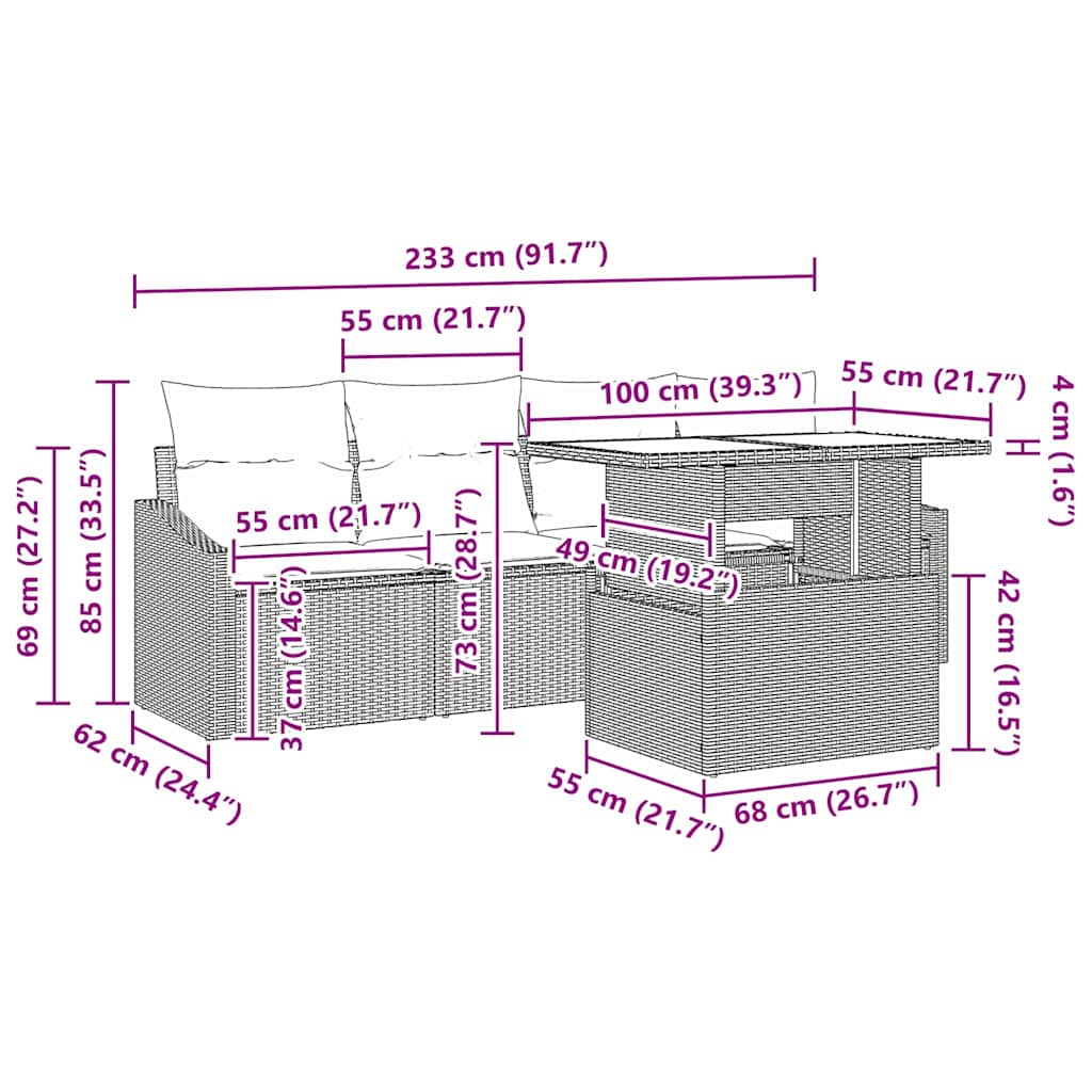 Garden Sofa Set with Cushions 5 pcs Light Grey Poly Rattan