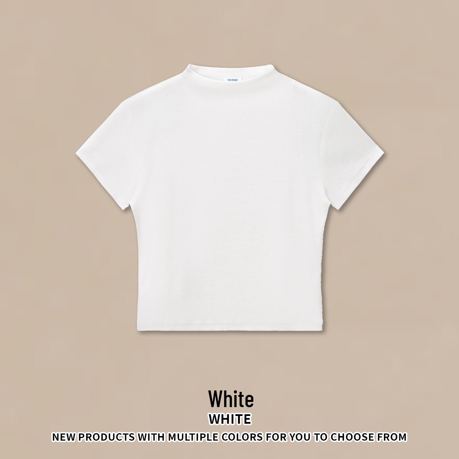 

DE Women s Clothing | 260G European & American Style High Neck Elastic Short Sleeve T-shirt Small