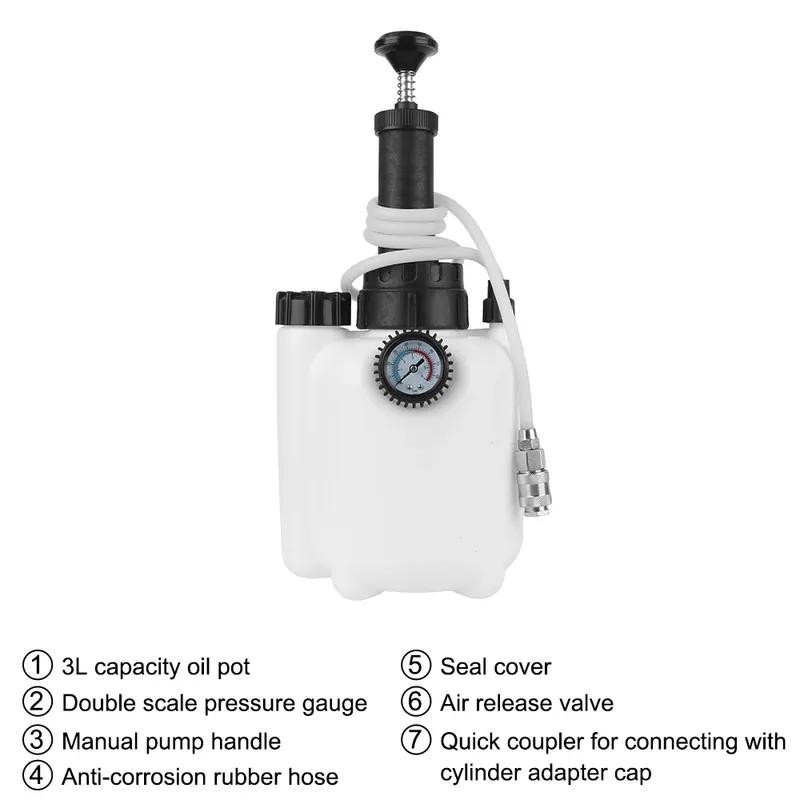 3L Vacuum Brake Pressure Fluid Pump Car Manual Brake Fluid Bleeder Kit Professional Brake Flush Machine Pneumatic Brake Bleeder