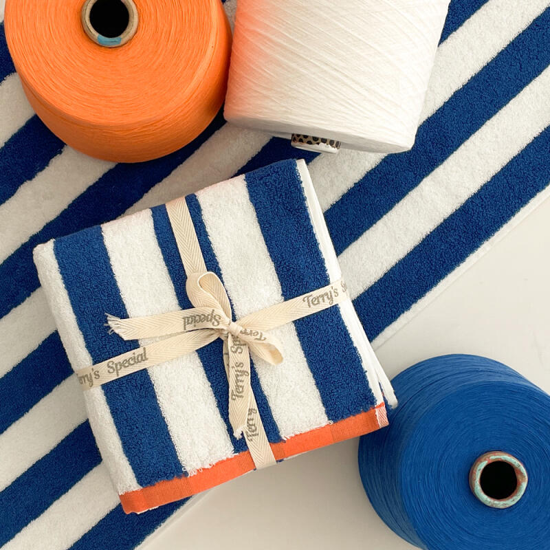 200g Pop-Awning Stripe Dyed Hotel Towel Tangerine & Blue 5 sheets