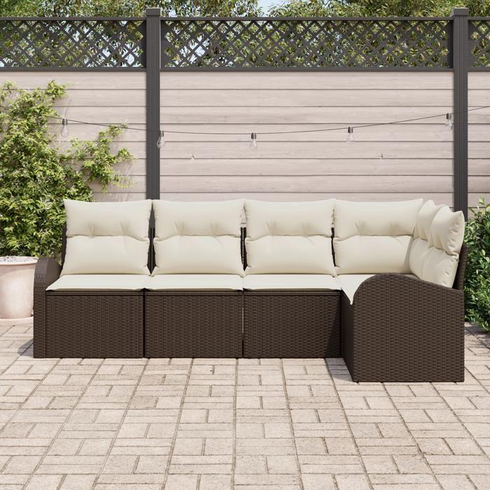 VidaXL Ensemble de canapé de jardin de 5 pièces avec coussins marron en poly rotin 3346038