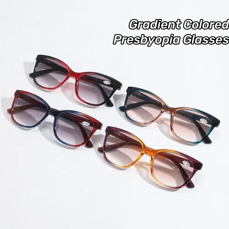 Neutral Fashion Cat Eye Reading Glasses Gradient Color Presbyopia Glasses for Women Retro Large Frame Anti Blue Light Eyewear