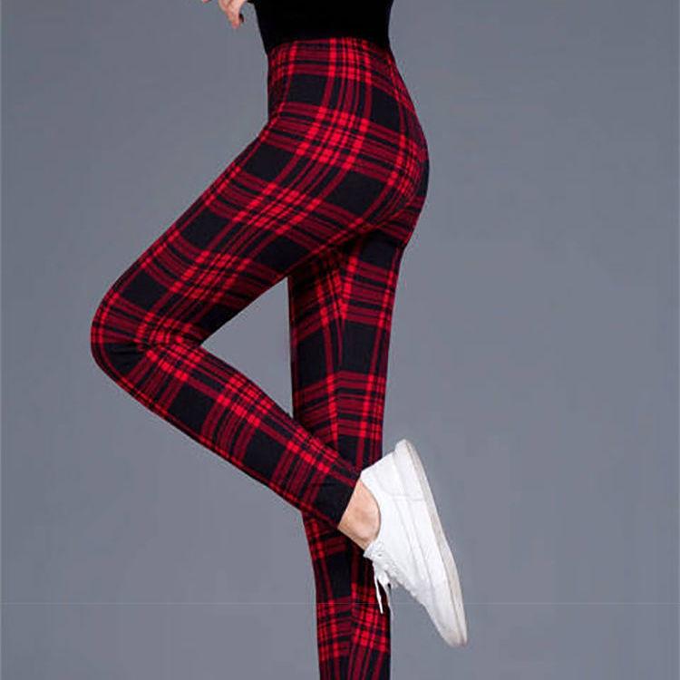 

Эластичные леггинсы в клетку из молочного шелка с шлифовкой, верхняя одежда, тонкие, облегающие ноги с высокой талией One Size вино красного