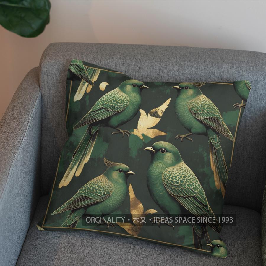 2D Green Birds Pattern Decorative Cushion Cover Pattern Cushion Cover Suitable For Sofa Bedroom Car Pillow Cover