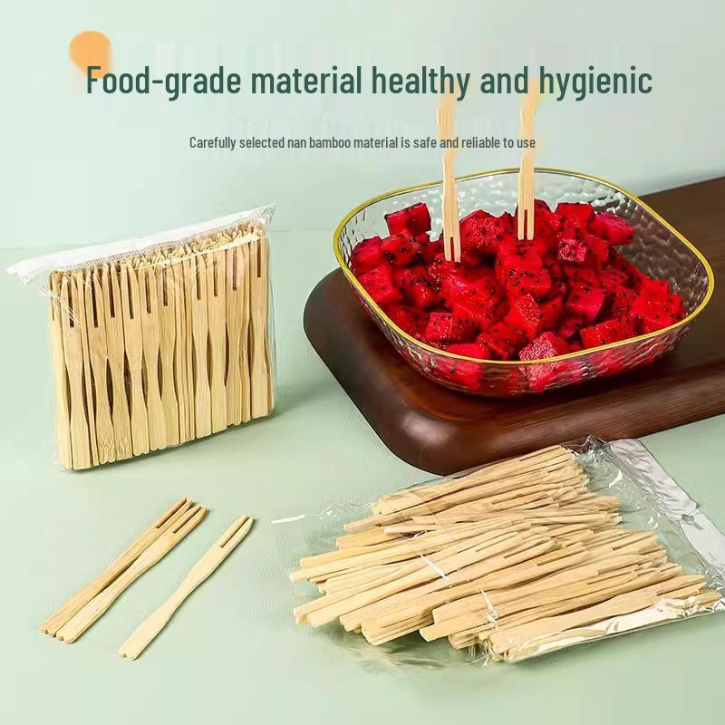 Průhledná dvoudílná sada jednorázových vidliček na ovoce - Kreativní design bambusového spoje pro dorty, dezerty, pečivo a domácí použití