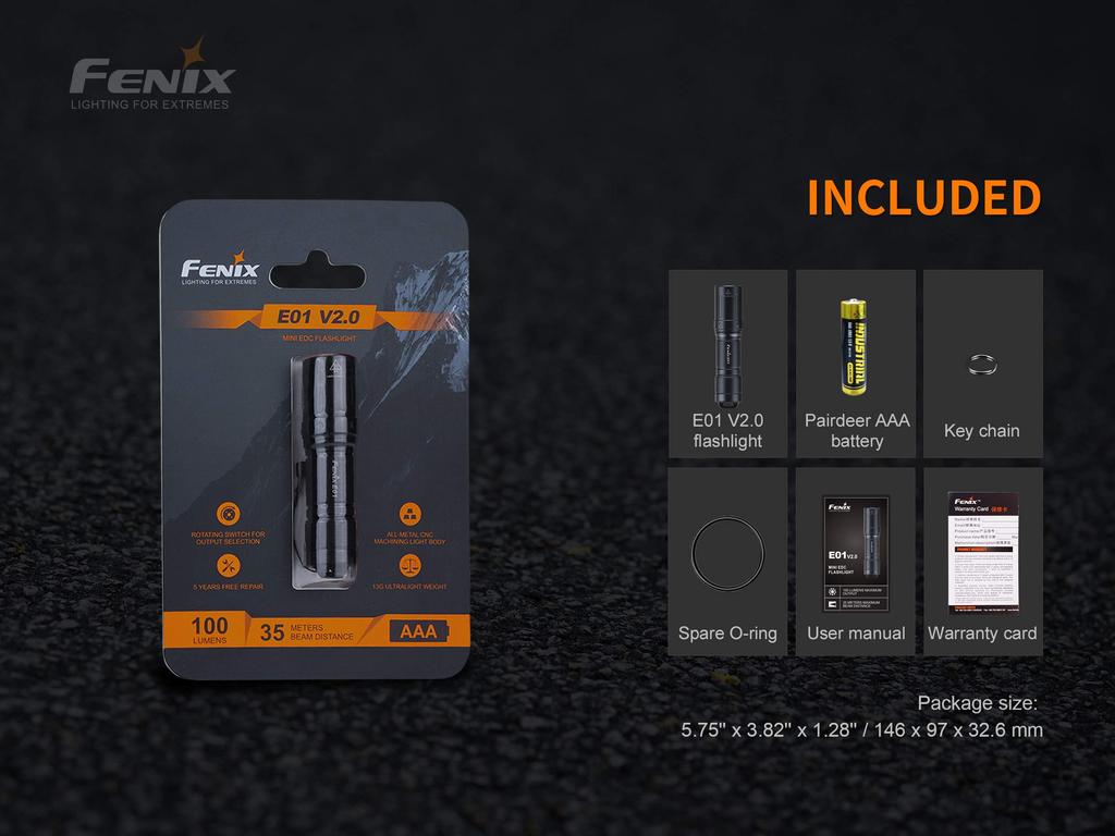 Fenix E01 Keychain Max 100 AA Battery Polycarbonate IP68 Compact V2.0 Light, Lumens, Powered, Construction, Waterproof, Ultra-Lightweight, (Blue)