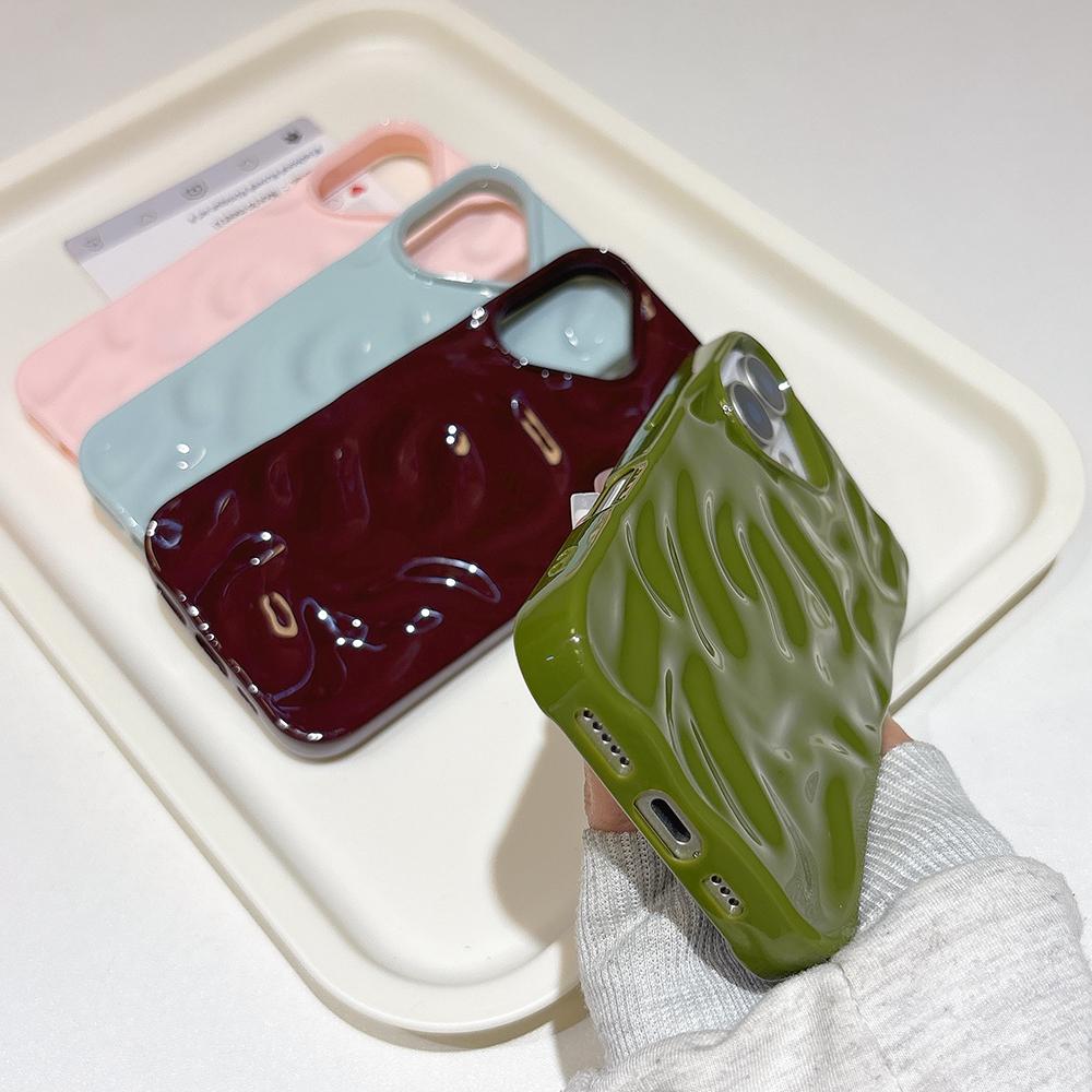 Candy Color Water Ripple Wrinkle Matte Case for iPhone 16 15 14 13 12 11 Pro Max Plus Candy Solid Color Wave Soft Silicone Cover