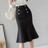 Korean Fashion Button Zipper Bag Hip Mermaid Skirt  Summer New Elegant Office Lady Commute All-match High Waist Knee Skirts