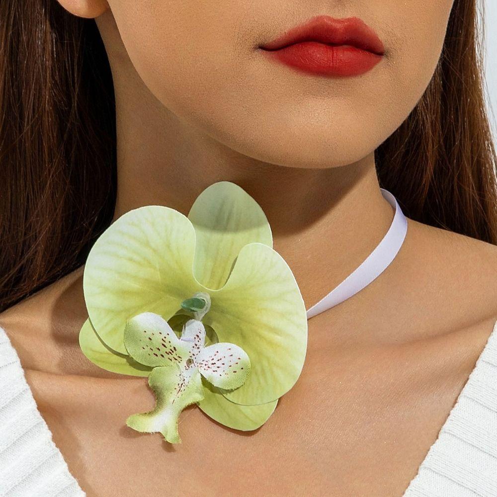 High-end Phalaenopsis Collarbone Chain Colorful Flower Choker Wedding Flower Necklace Women
