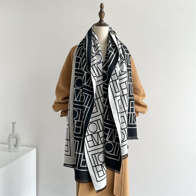 New geometric fashion double-sided imitation cashmere scarf warm long scarf high sense versatile cold thickened scarf