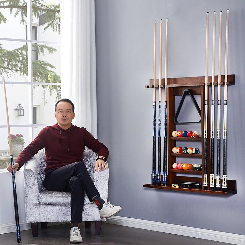 High-End Solid Wood Wall-Mounted 8-Cue Billiard Rack - Table Accessories