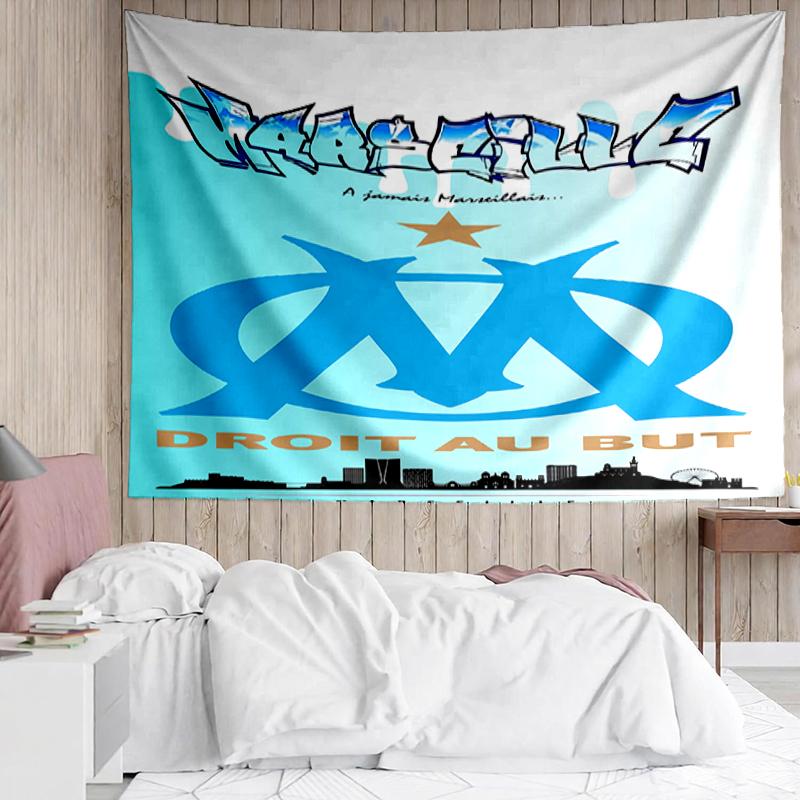 Olympique-de-Marseille Print Tapestry, Backdrop, Easy Setup, Ideal for Bedroom, Office & Living Room, with Aesthetic Wall Hanging Decor.