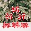 3Pcs Christmas Tree Bow Pendants Red White Striped Print Bowknot Festive Decoration Wedding Party Staircase Fireplace Decor