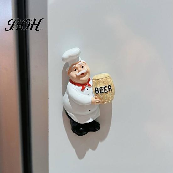 Resin Fridge Magnet Cartoon Fat Chef Magnet, Hand-painted 3D Refrigerator Picture Photo Holder for Home Office Kitchen Decoration Accessory