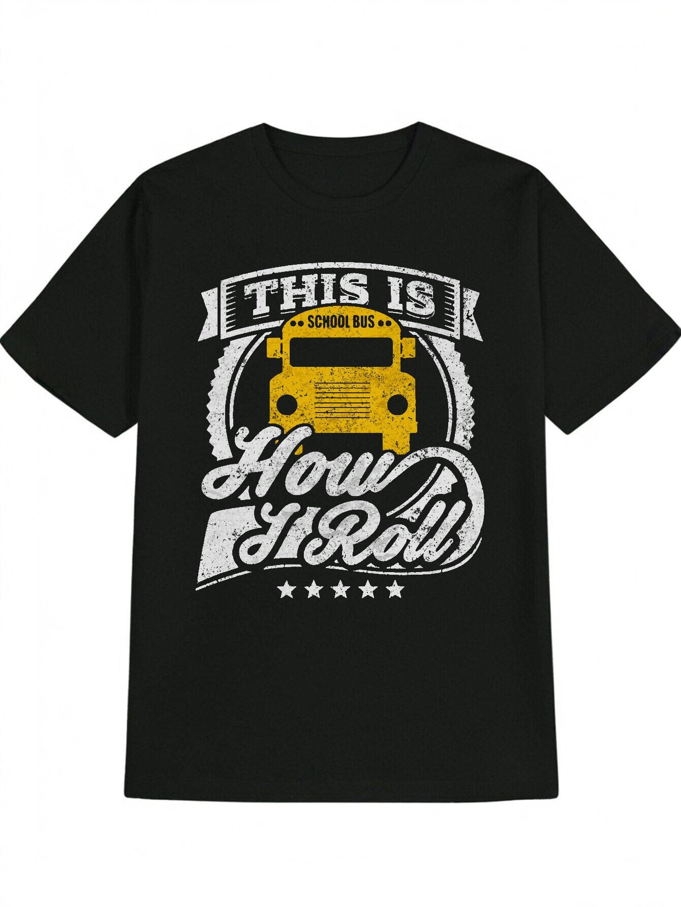Casual Graphic T-shirt - Black with Yellow School Bus Design &  This Is How I Roll  Slogan XXXXL