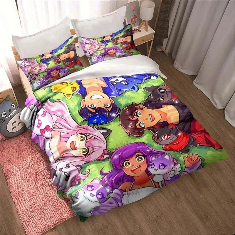APHMAU Sängkläder Påslakanset Enkelt Dubbelt King Size Kawaii Tecknat Aphmau Vuxna pojkar Sovrum Påslakan och Örngott
