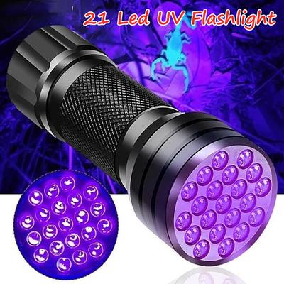 UV Ultra Violet 21 LED svítilna Mini Blacklight hliníková baterka