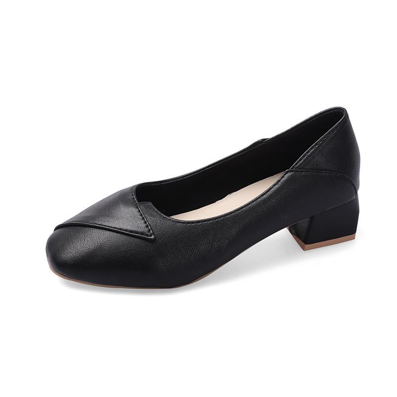 Square Head Single Shoes Women's Thick Heel Professional Temperament Flight Attendant Shoes Are Comfortable and Not Tired of Standing for a Long Time