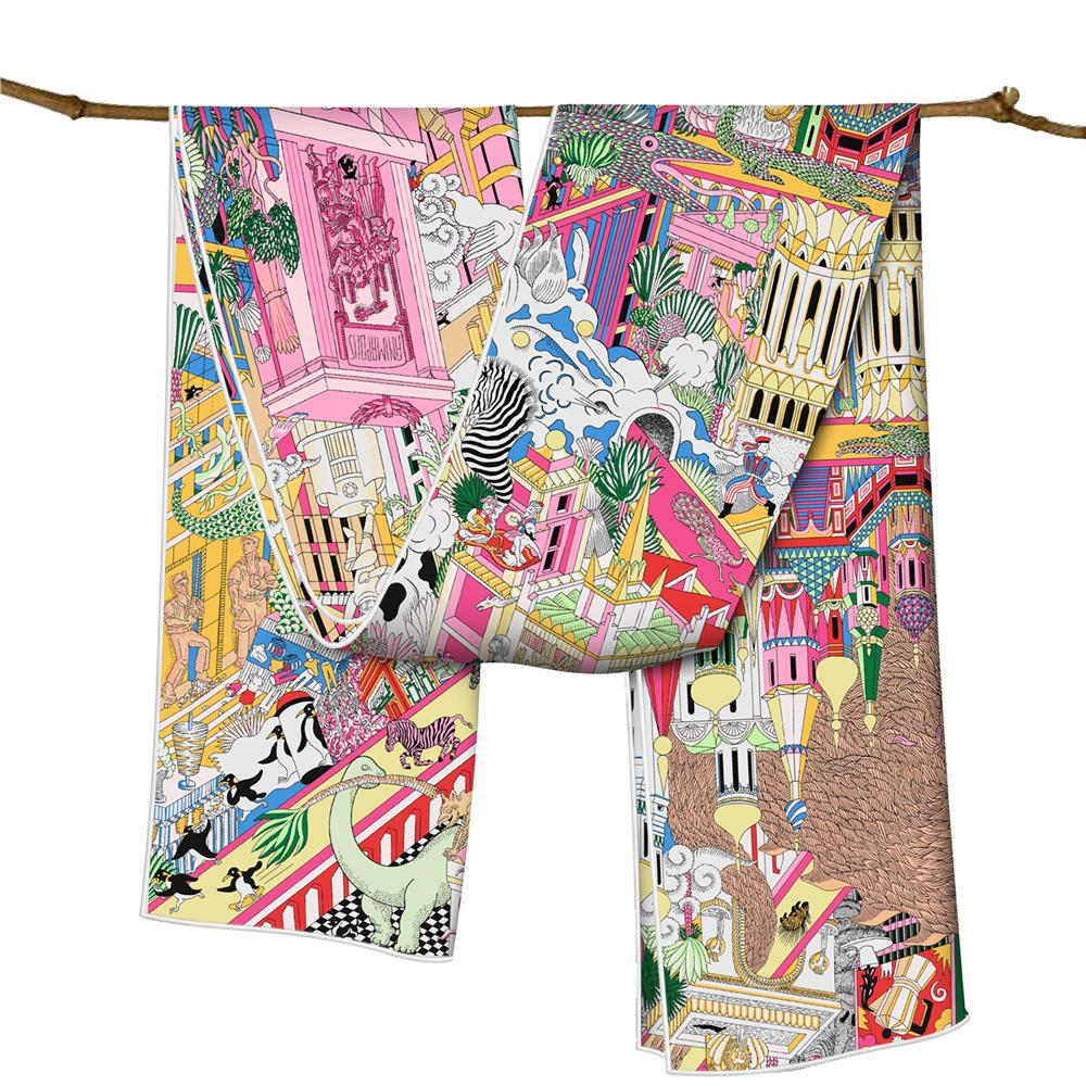 

POBING Twill Silk Scarf Women Poncho Hand Rolled Fashion Printed Long Scarves Wraps Bandana Big Shawl Hijabs Female Foulards 150CM x 40CM&>8Y