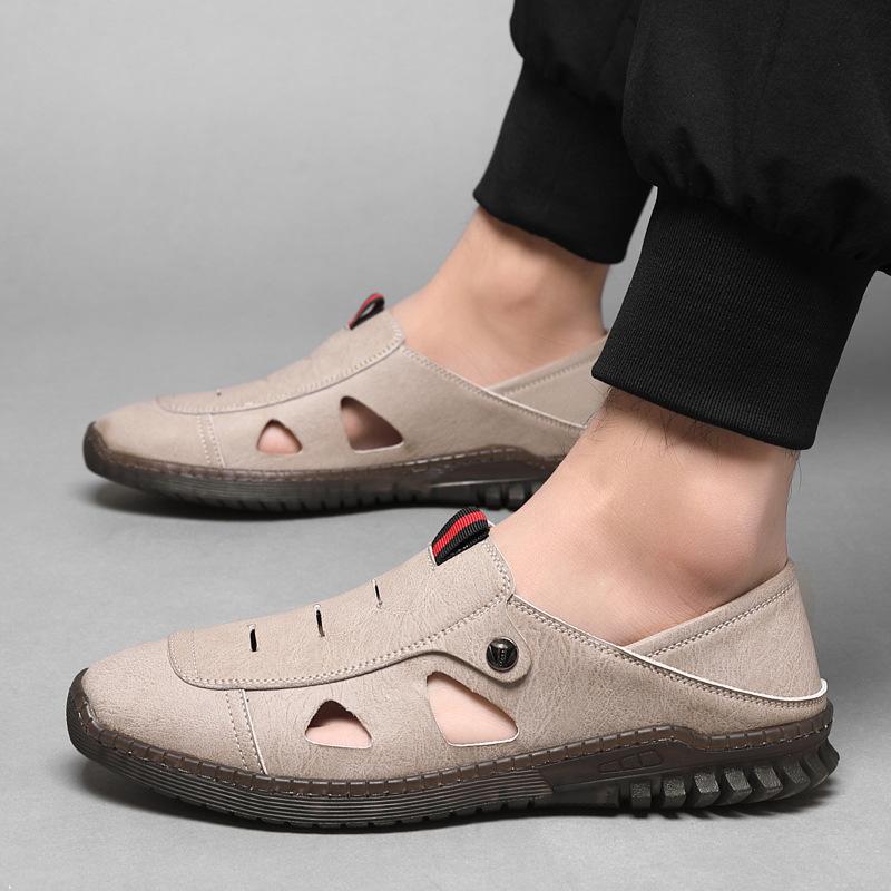 

Новые мужские мокасины Hollow от модного дизайнера, летние нескользящие удобные мужские кожаные повседневные сандалии для прогулок на свежем воздухе 44