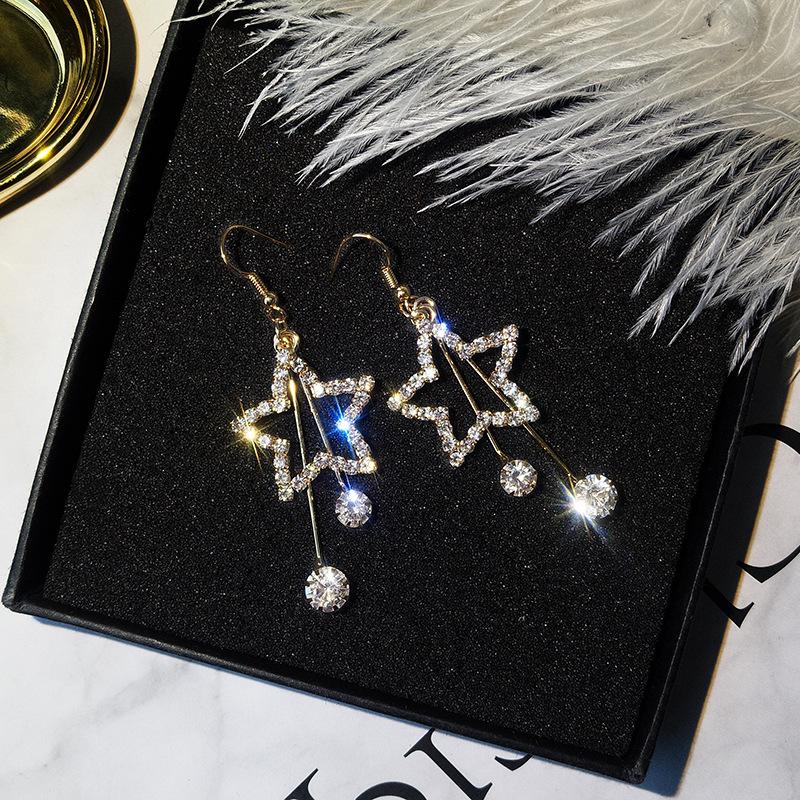 2018 Five-Pointed Star Rhinestone Long Earrings - Exaggerated Star Pendants
