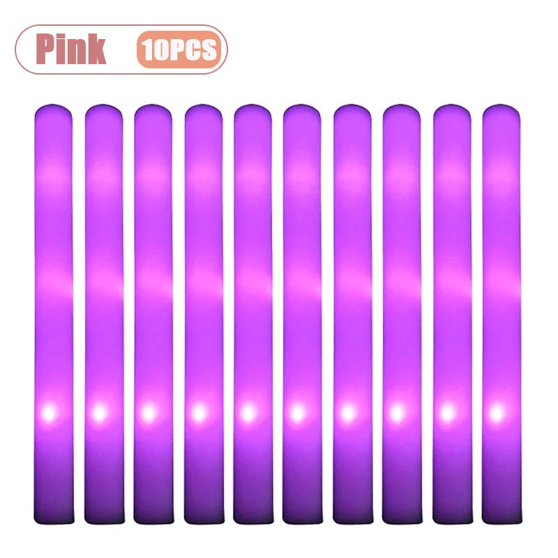 10PCS Sponge Glow Stick Light Up Neon Fluorescent LED Flashing Bar for Event Support and Cheer Night Party Light Stick