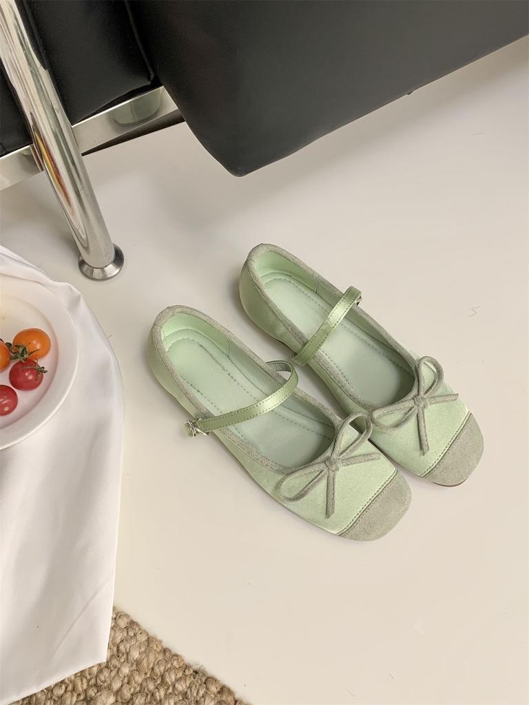 Soft Cute Candy Color Inner Height Increase Round Head Splicing Bow Mary Jane Single Shoes Women's Shallow Mouth Grandma Shoes